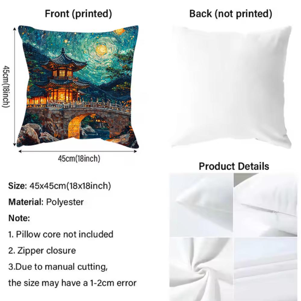 Korea Foguo Temple Cushion Cover Pattern Printed Pillowcase for Living Room Sofa Cushion Cover & Bedroom Decor