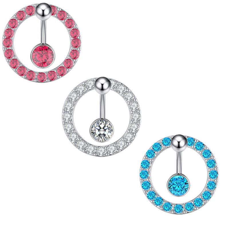 Personalized Stainless Steel Body Piercing Jewelry Full Diamond Ring Double Diamond Hollow Out Navel Ring Navel Buckle 