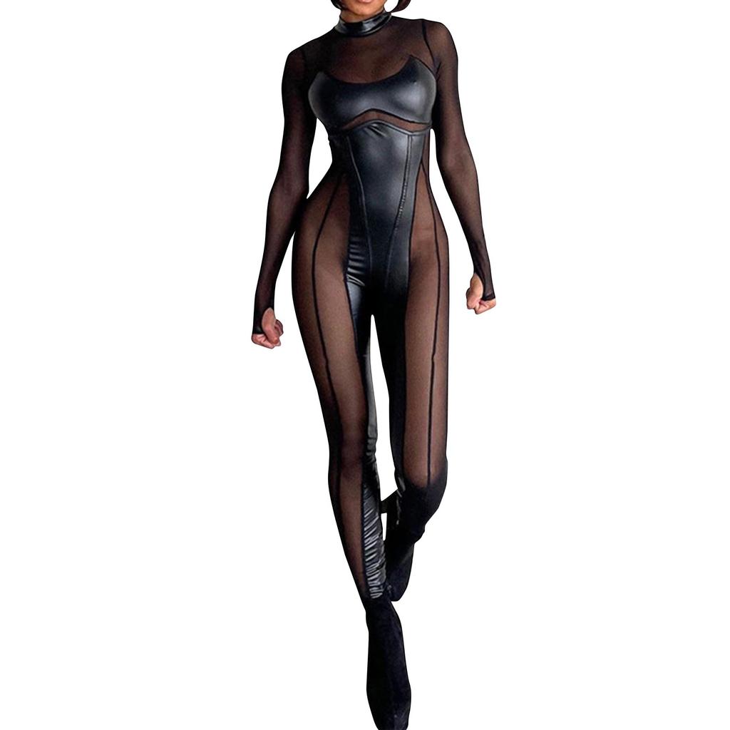 Dámské sexy spodní prádlo, párty sestřih, síťované průsvitné body s dlouhým rukávem