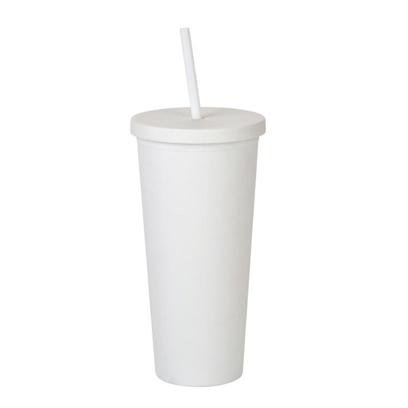 Doppelschichtiger Plastikbecher mit Strohhalm 22oz Großvolumiger Outdoor-Matt-Wasserbecher