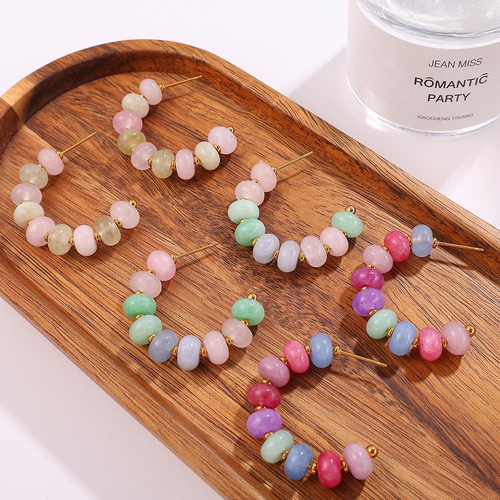 Fashion Color Natural Stone Abacus Bead Bracelet Light Luxury Versatile Personality Bracelet Earrings Jewelry Women