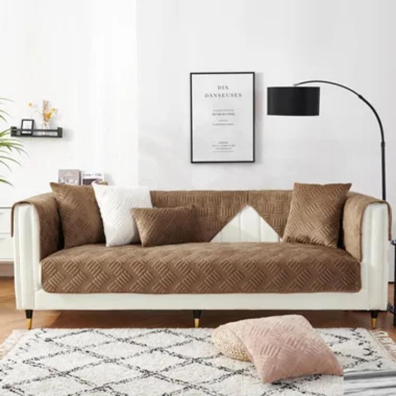 Solid Sofa Cover Thicken Plush Sofa Slipcovers For Living Room Anti-slip Couch Covers 1/2/3/4 Seat Solid Color Sofa Towel Cover