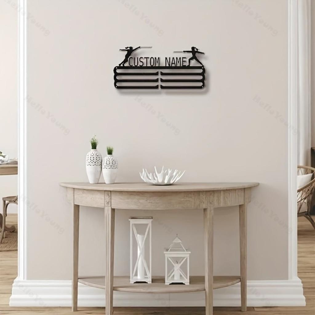Custom Metal Tin Sign Fencer Medal Display Rack Garden Wall Decor Hot Sale