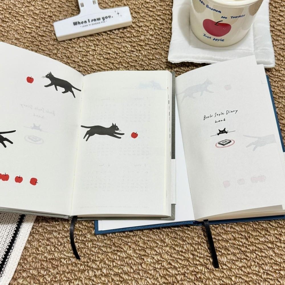 Simple Cartoon Kitten Illustration Notebook 2026 Color Page Hard Shell Schedule Book Convenient Multi Functional