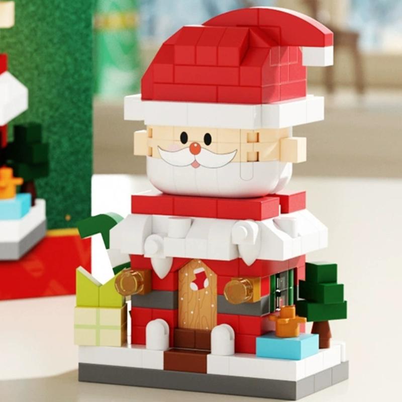 DIY Christmas Santa Snowman Claus Socks Eve Architecture Store Street View Xmas Tree Snow House Building Blocks Kit Toy