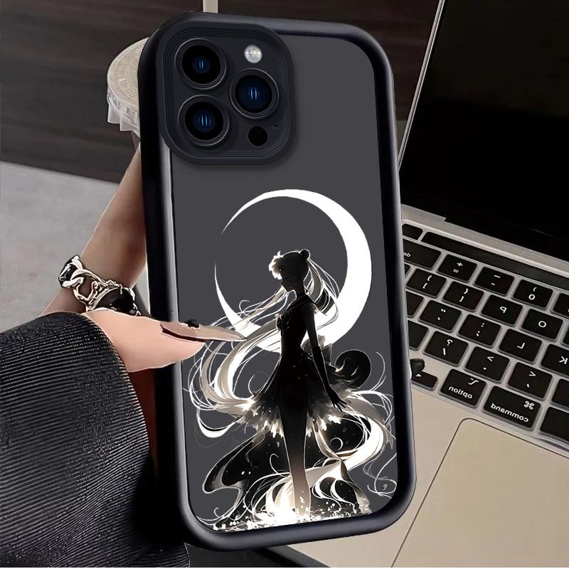 S-Sailors M-Moons Case for iPhone 16 15 14 13 12 11 Pro Max XS X XR 8 7 6S 6 Plus SE 2020 Liquid Silicone Shockproof Back Cover