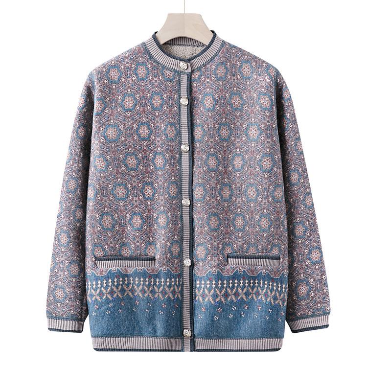 

Люди с бархатными толстыми пальто для осени и зимы, свитер и кардиган для бабушки, мама согревается и носит одежду для пожилых женщин 4XL синий