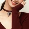 Women's Simple Black Leather Choker with Liquid Heart Pendant & Stainless Steel Chain