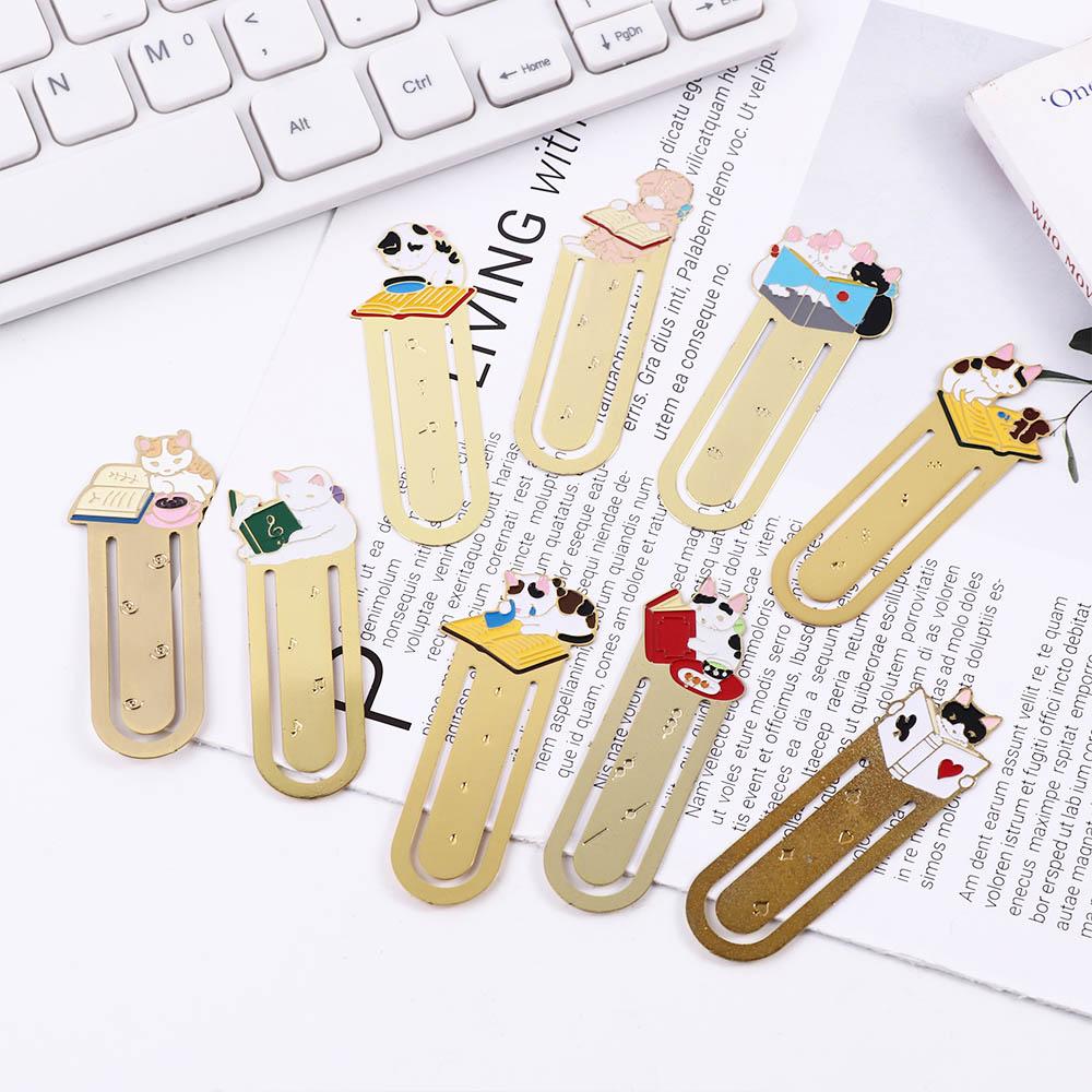 Cute Reading Animals Paper Cilp Japanese Kittens Book Mark Bookmark Metal Bookmark Cat Bookmark
