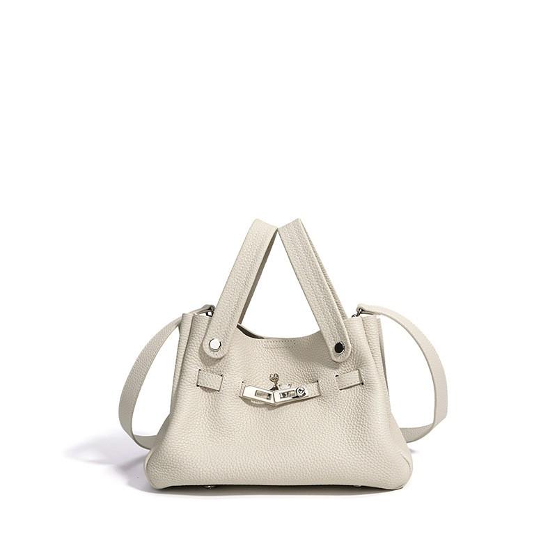 Top Layer Cowhide Leather Bag Female Niche Design Vegetable Basket Water Bucket Commuting Handbag Crossbody Manufacturer
