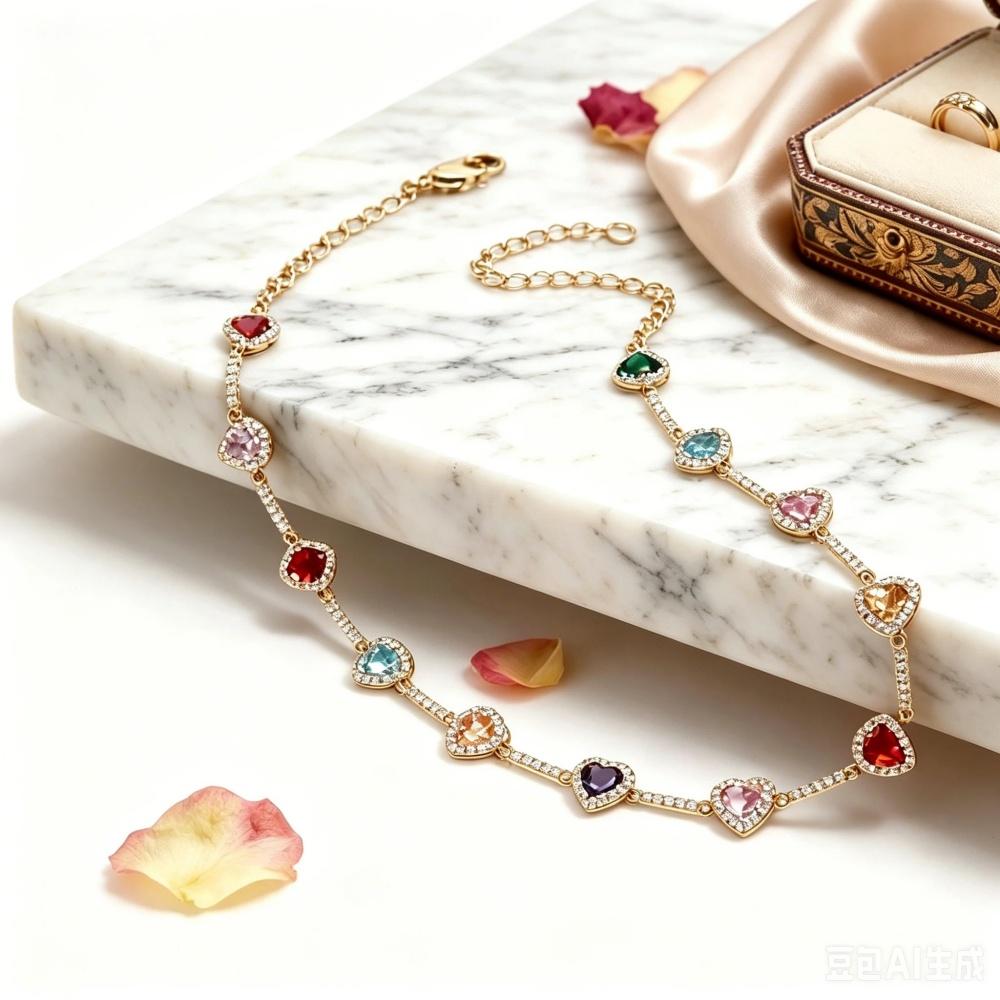 INS Hot Selling heart shape Copper Bracelet Necklace colorful zircon Jewelry For Women Free Shipping For Daily Wear