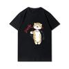 Taglie forti Gatti Squalo Stampato Donne T-shirt Girocollo Cotone Tops Estate Animale Y2K Moda 90S Casual Oversize Nero Tees