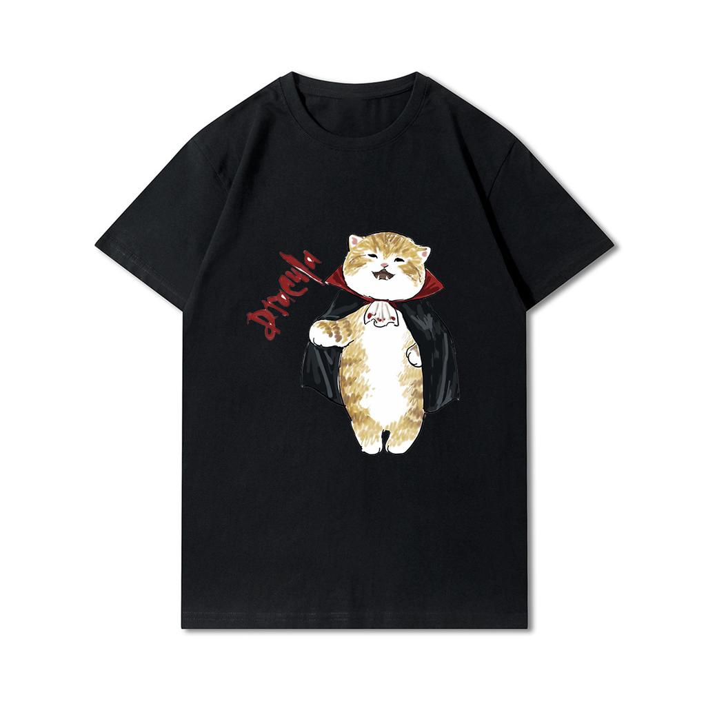 Taglie forti Gatti Squalo Stampato Donne T-shirt Girocollo Cotone Tops Estate Animale Y2K Moda 90S Casual Oversize Nero Tees