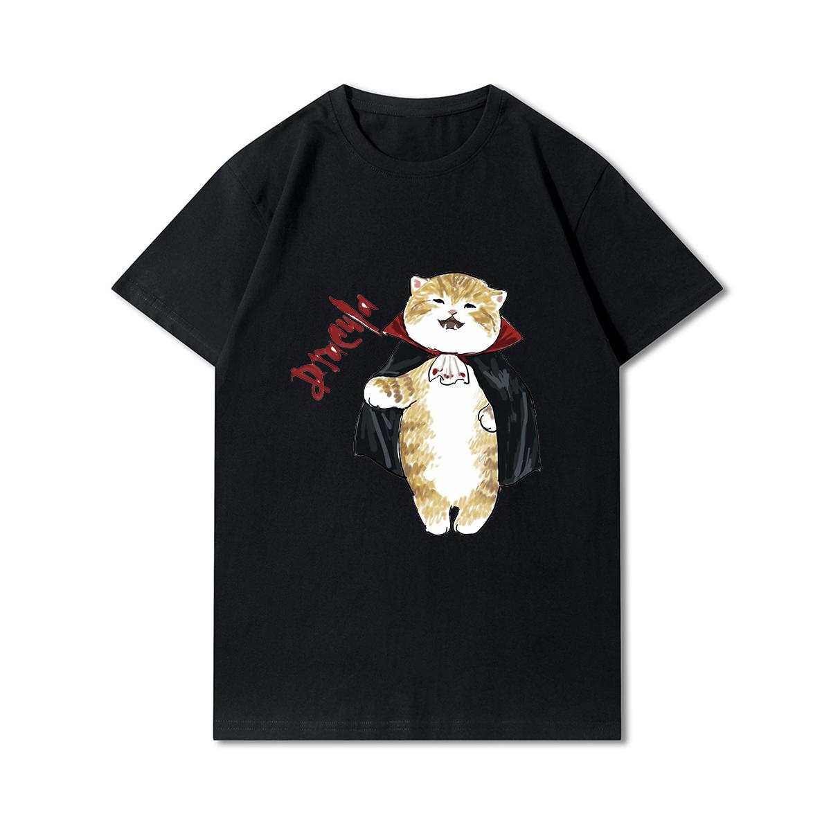 

Женские футболки с принтом кошек и акул больших размеров, хлопковые топы с круглым вырезом, летние черные футболки с животными Y2K, модные 90-х годов, повседневные черные футболки оверсайз 3XL