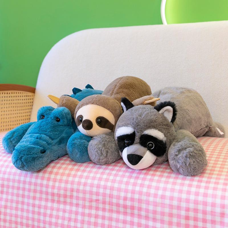 45-70cm Super Soft Lazy Fluffy Hair Plush Stuffed Animal toy Plushie Raccoon Fox Crocodile Sloth Girl Throw Pillow Birthday Gift