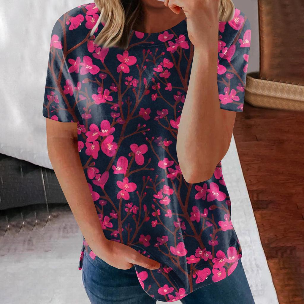 Damen bedrucktes Kurzarm-Rundhals-Retro-Kurzarm-Sommer-Lose-Top, Oberteile, Damen-Sommer-T-Shirts