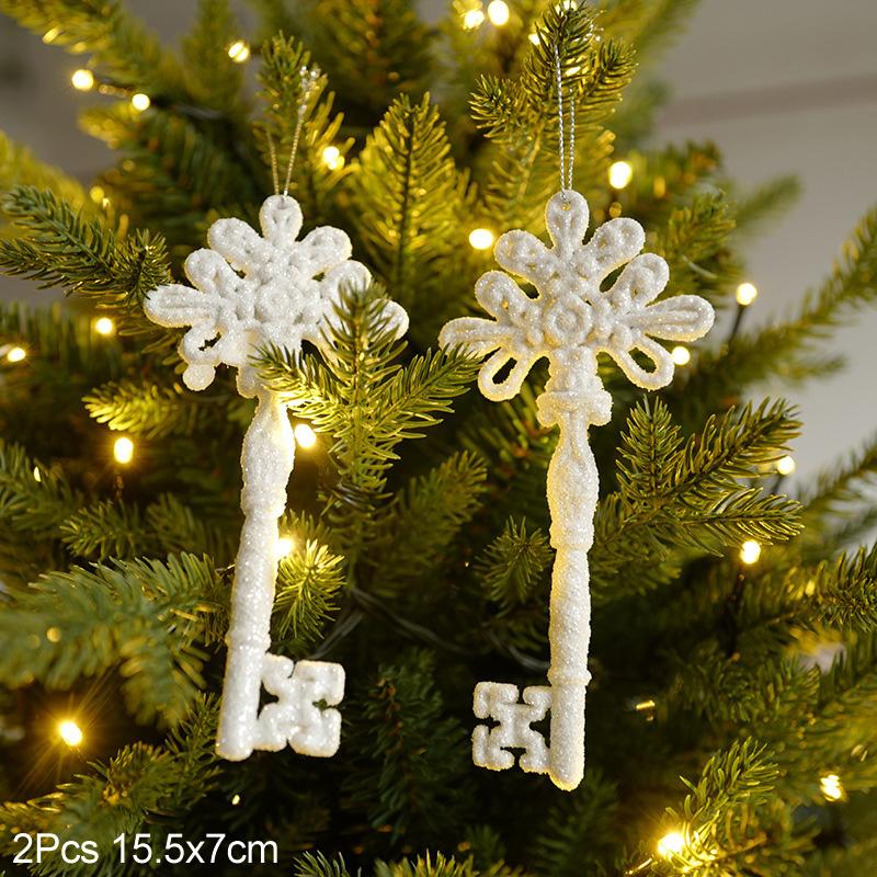 White Glitter Christmas Tree Hanging Ornaments Snowflake Angel Elk Pendants New Year Party Home Xmas Tree Decorations Kids Gift