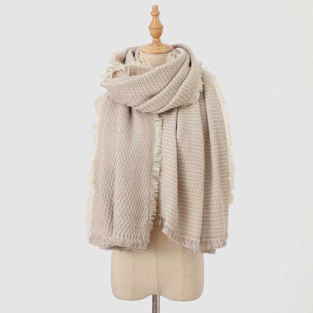 Winter imitation cashmere thickened warm scarf women's wear dual-purpose versatile skin-friendly and comfortable widened plaid fringed scarf