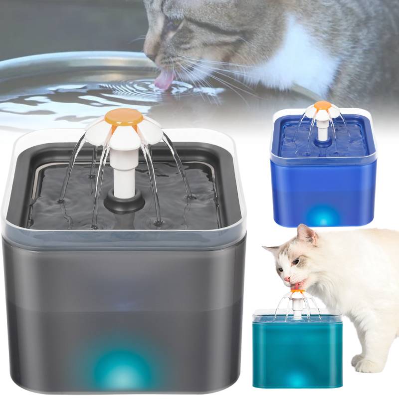 Water 2l Cat Fountain Pet Dog Led Drinking Bowl Automatic Dispenser Shape Cube