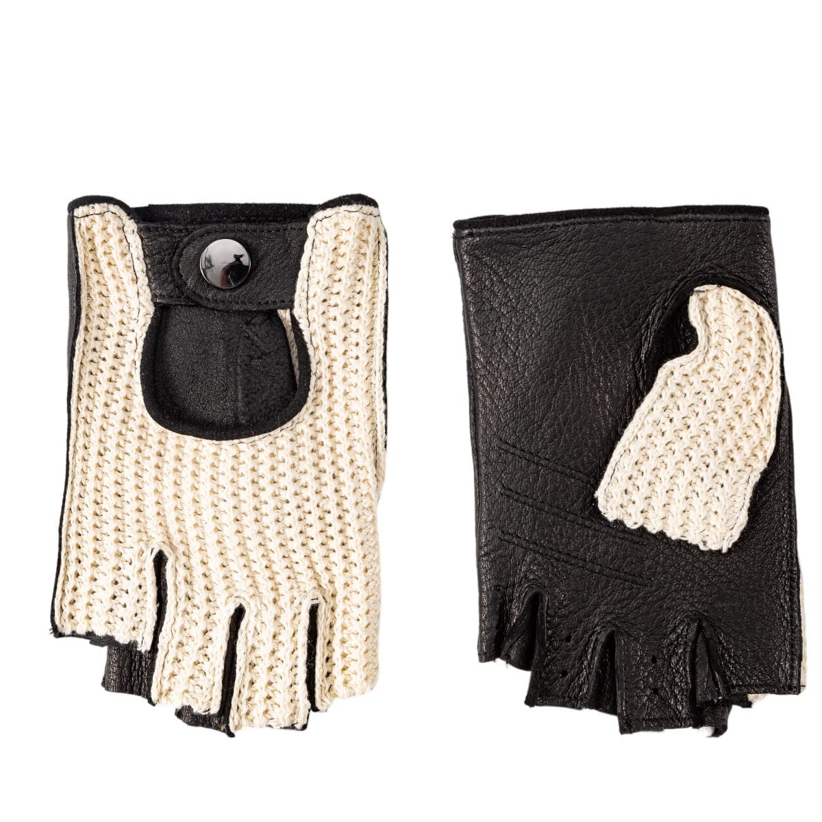 

NappaNovum Deerskin Crochet String Back Driving Gloves, Black, Small