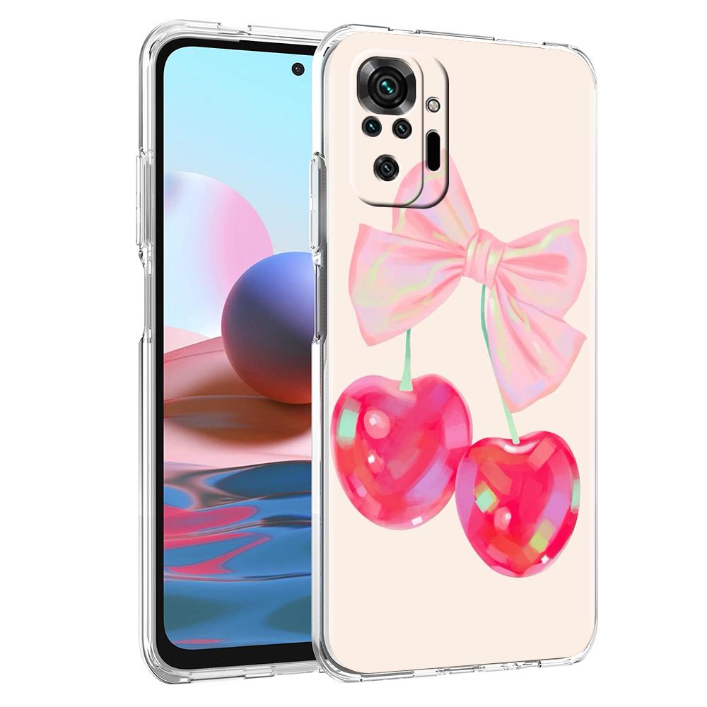 Cute Cherry Bow Phone Case For Xiaomi Redmi Note 14 13 12 5G 9S 9 10 11 Pro Plus 4G 9T 14C 13C 12C 10C 9C 9A Clear Cover