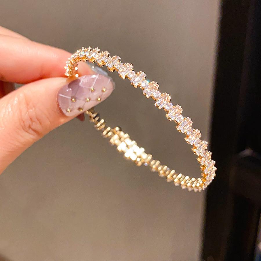 Geometric Zircon Square Minimalist Open Bracelet For Women With Luxe Style Gold Bracelet