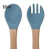 Soft Silicone Tip Spoons Baby Led Weaning Spoon And Fork Set, Utensils Supplies with Wooden Handles, Toddler Self-Feeding Tableware, BPA-Free