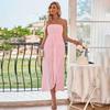 Women Spring Solid Color Sleeveless Knitted Strapless Dress Summer Casual A-Line High Waist Slim Long Dresses S-XL
