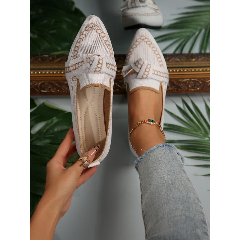 Large Size Fly-woven Breathable Flat-soled Single Shoes Women's Overalls, Bows, Shallow Mouth Lazy Work Shoes Shoes