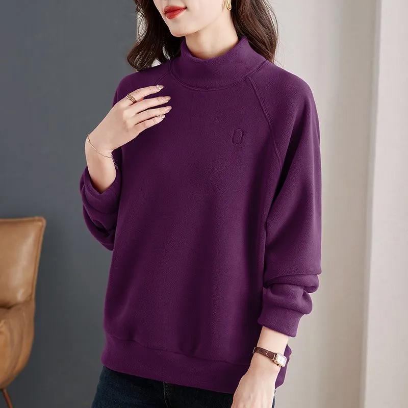 Sweatshirt for Women Cotton Oversize Fleece Thickened Loose Round Neck Casual Half Turtleneck Pullover Long Sleeve Top Sweatshirt