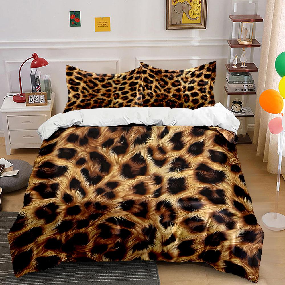 Leopard Print Fur Pattern Bedding Duvet Cover Set (1*Duvet Cover 2*Pillowcases, Without Duvet Insert)