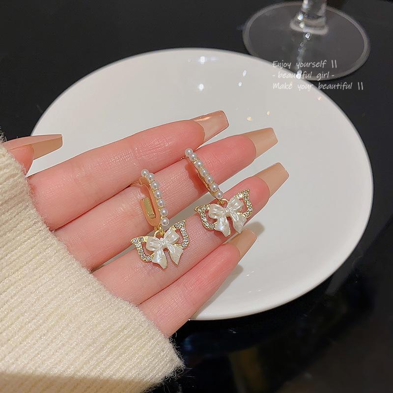 925 Silver Bow Earrings with Pearls - Trendy, Elegant, High-End Design