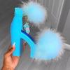 Fashion Woman Furry Sandals High Heels with Fur Female Platform Pumps Women Ankle Strap Women's Wedge Shoes 2025 Summer