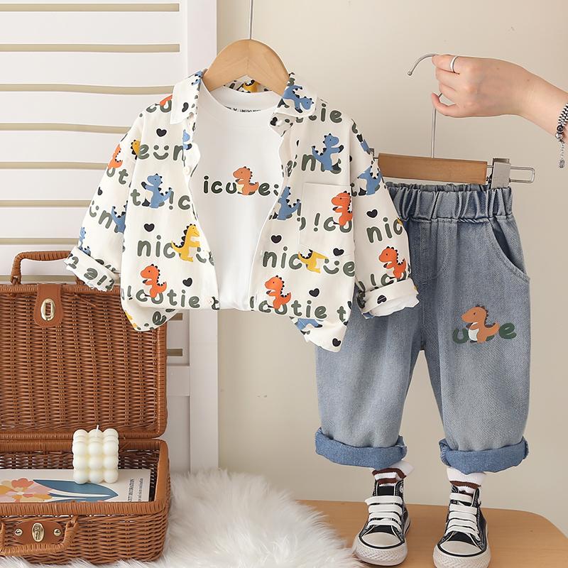 3-piece Long Sleeved Set for Boys, Cartoon Printed Set for Children Aged 0-5, High-quality Clothing for Babies