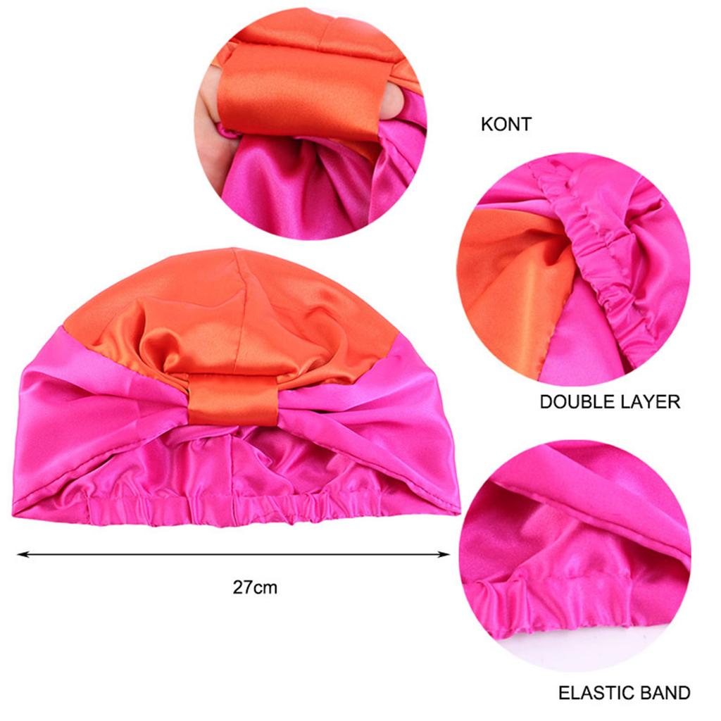 Women's Double-Layered Reusable Silk Satin Sleep Headwrap for Nighttime Beauty Routine – Elastic Band & Knot Closure Shower Bathing Cap