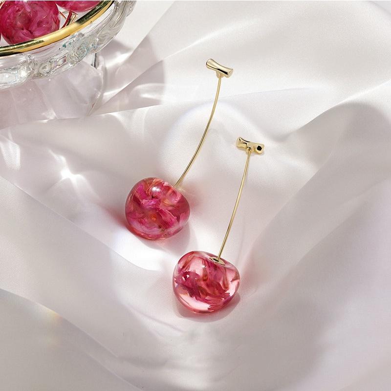 Pinkdudu Cherry Dangle Earrings for Women Sweet Fruit Design Gold Plated Pendant Earrings PD416