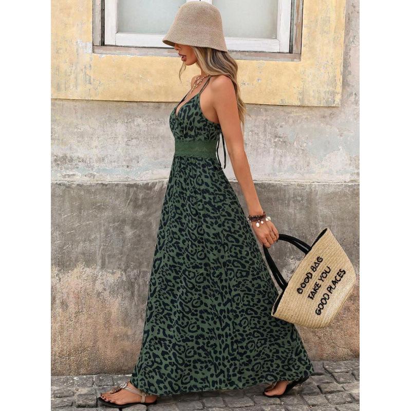 European summer new seaside vacation style romantic leisure ethnic printing neck dress women XS