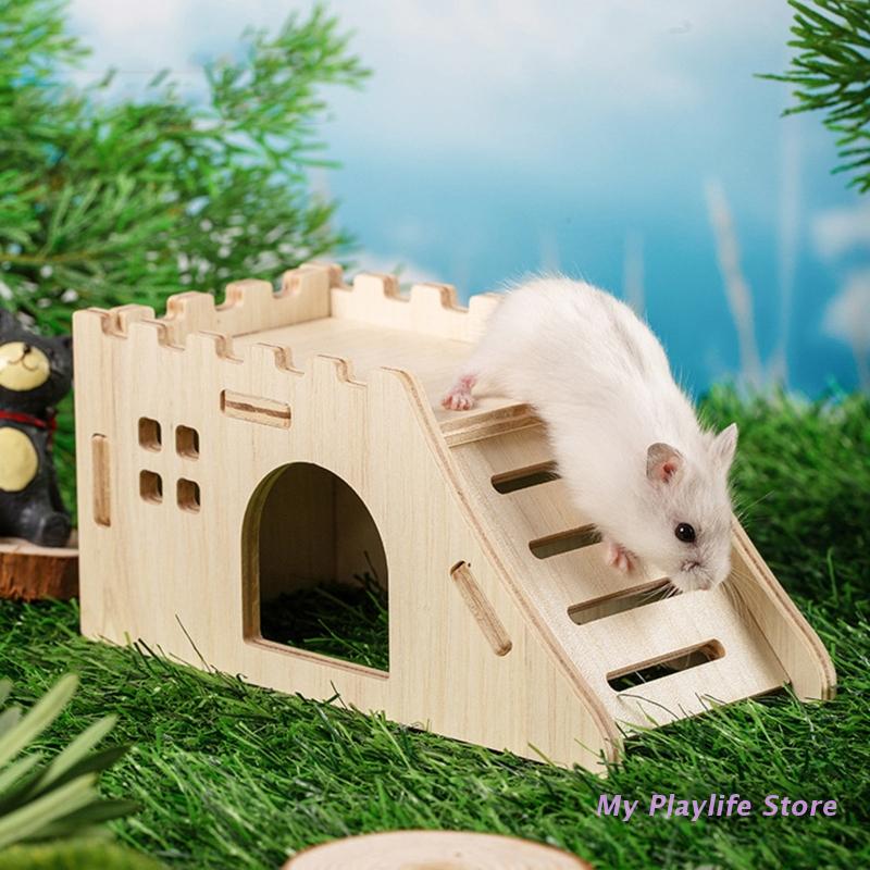 Hamsterhaus, Holzversteck, Kletternest, Lebensraumdekor, kleine Villa, Spielzeug für Mini-Rennmäuse, Goldbären, Meerschweinchen, kleine Haustiere