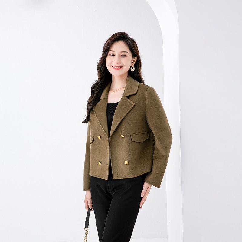 2025 Autumn/Winter Women's Double-Sided Cashmere Coat, Short Suit Collar, Korean Style, 100% Wool.