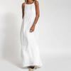 Modisches und lässiges Damen-Latzkleid aus Baumwolle und Leinen mit Schlitz
