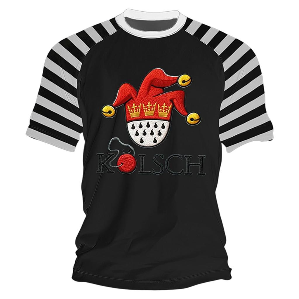 Heren T-shirt Met Rode En Strepen En Clown Print Voor Carnaval, En Dagelijks Gebruik