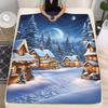 Hedendaagse Flanel Fleece Worpdeken – Digitale Print Winterscène met Besneeuwd Dorp en Maan – Zacht Warm