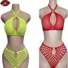 Sexy Love Underwear Perspective Split Two Piece Set Fishing Net Hollow Neck Hanging Loop Bikini Lingerie for Women Micro Bikini