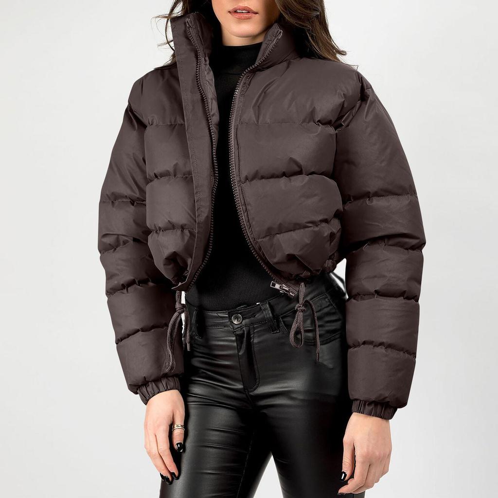 Giacca da donna in cotone a maniche lunghe e corte, con colletto rialzato, alla moda, in cotone