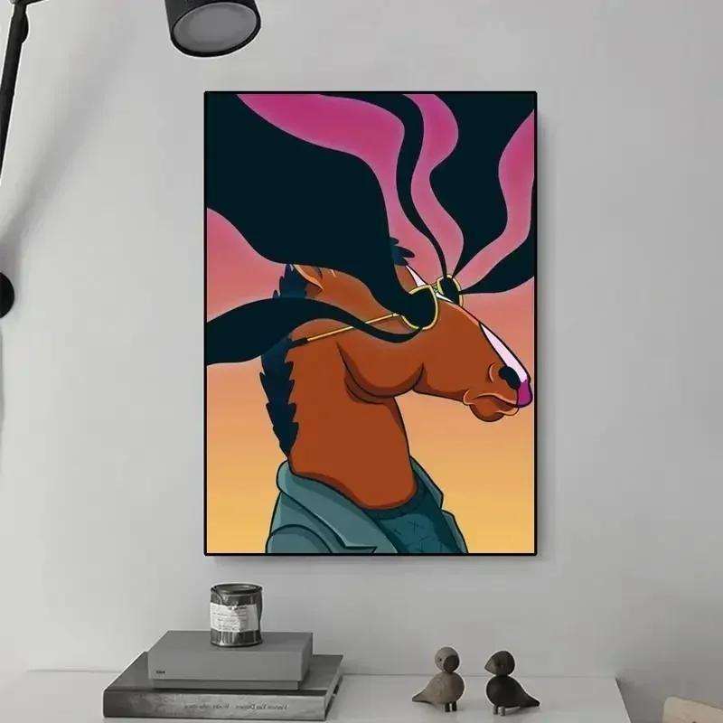 Whimsical Winged Horses Abstract Canvas Art Print  Vibrant Cartoon River Scene for Living Room Wall Decor