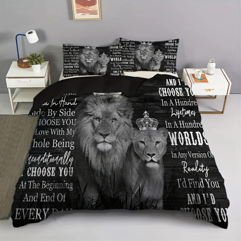3D Lion Pattern Digital Printing Three-Piece Set Animal Duvet Cover Bed Sheet Bedding