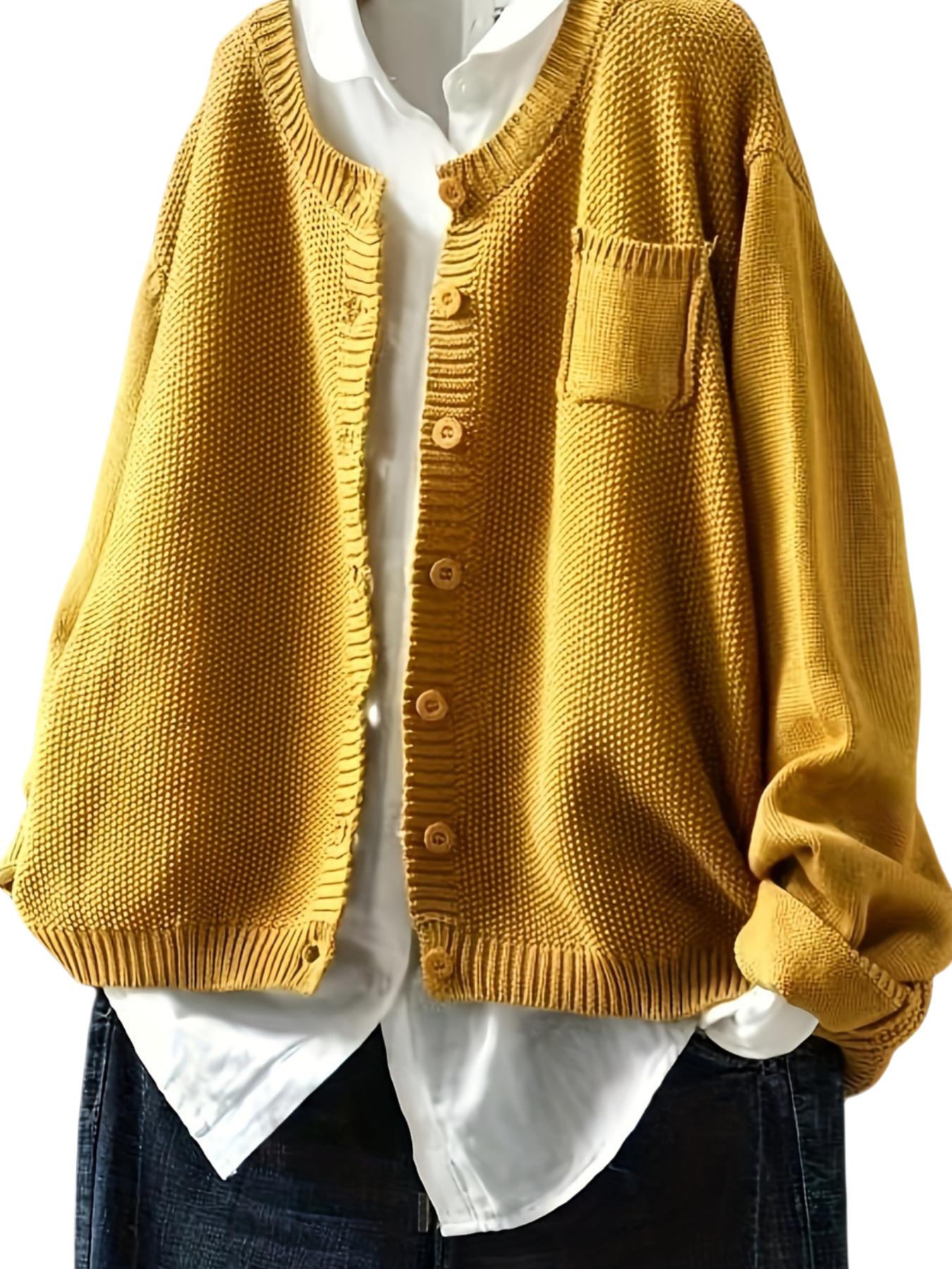 

Rose Beauty A Plus Size вязаный кардиган на пуговицах спереди, повседневный кардиган с длинными рукавами и карманами для осени и зимы, женская одежда больших размеров 5XL жёлтый