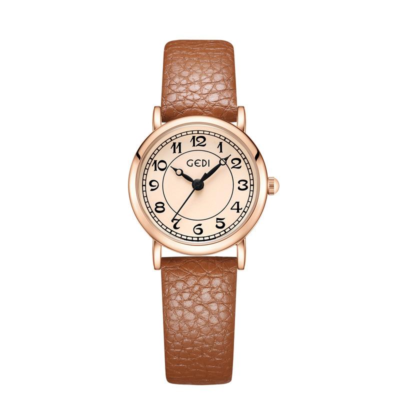 Retro Niche Student Watch, Simple Temperament, High-End Lychee Pattern Belt Watch, Women'S Waterproof Quartz Watch