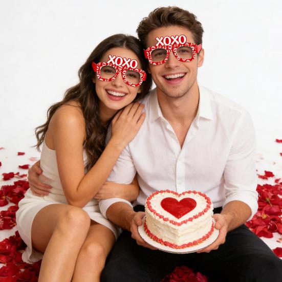 6 Pcs Cute Valentine's Day Glasses Red Pink Love Heart Paper Glasses Dress Up Photo Booth Props for Birthday Valentine's Day Party Supplies