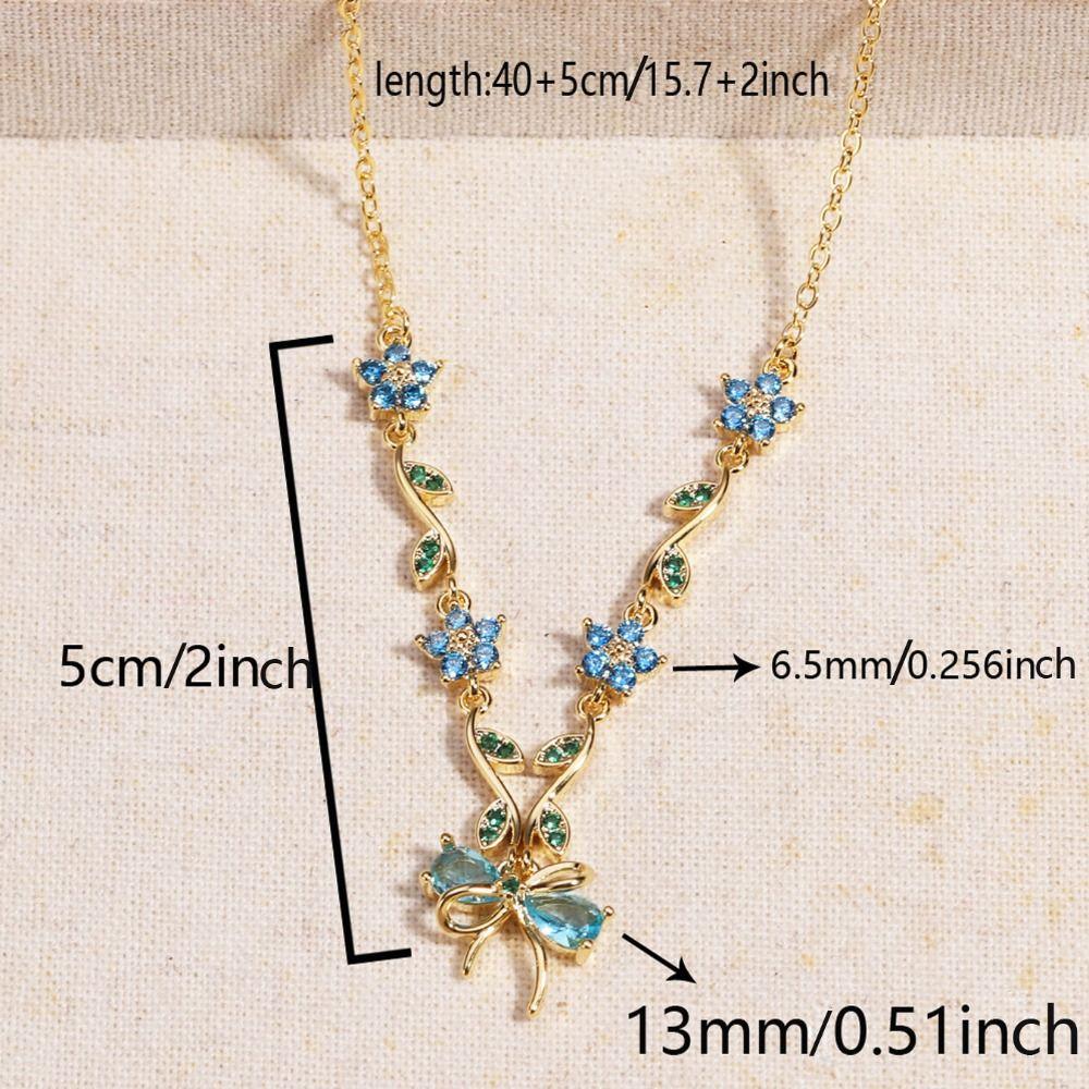Flower Bow Necklace Pendant Shiny Pendant Chain Delicate Bowknot Rhinestone Necklace  Holiday